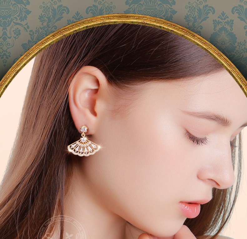 925K silver Golden Fan Ear Ring with clips- Free Shipping